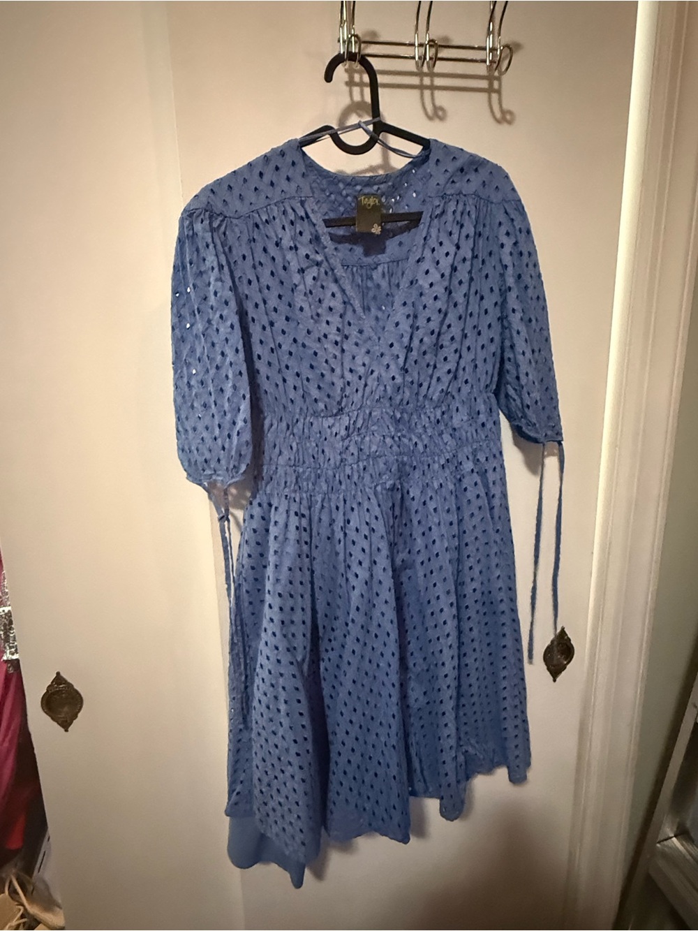 Taylor Perforated V-Neck Blue Dress